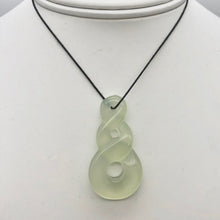 Load image into Gallery viewer, Hand Carved Translucent Serpentine Infinity Pendant with Black Cord 10821W | 45.5x24x6mm | Light Green - PremiumBead Alternate Image 2
