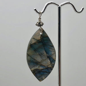 Labradorite Sterling Silver Drop Pendant | 2 1/4" Long | Blue |