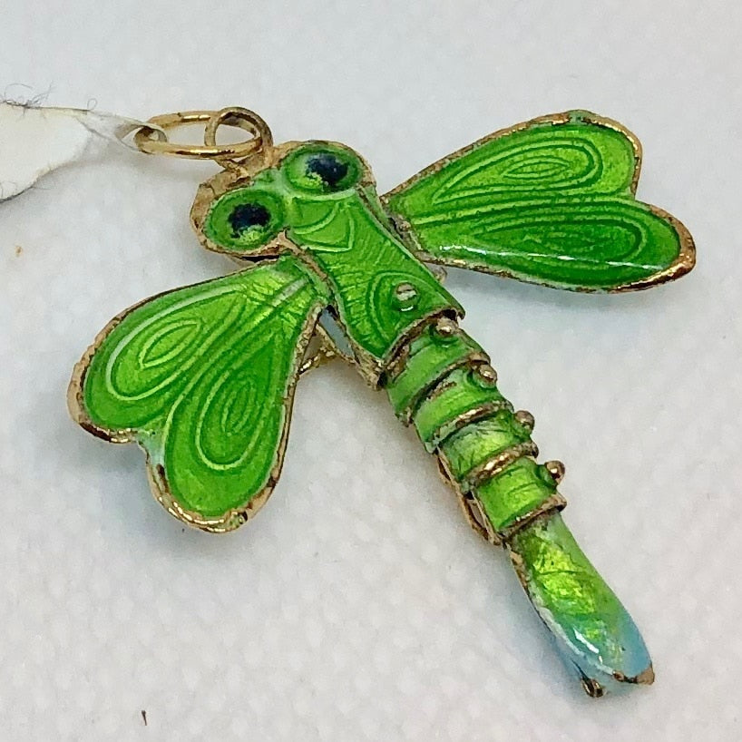 Spring Green Cloisonne Dragonfly Pendant! 1.5x1.25