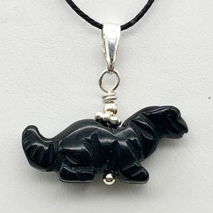 Obsidian Diplodocus Dinosaur with Sterling Silver Pendant 509259OBS | 25x11.5x7.5mm (Diplodocus), 5.5mm (Bail Opening), 7/8" (Long) | Black - PremiumBead Primary Image 1