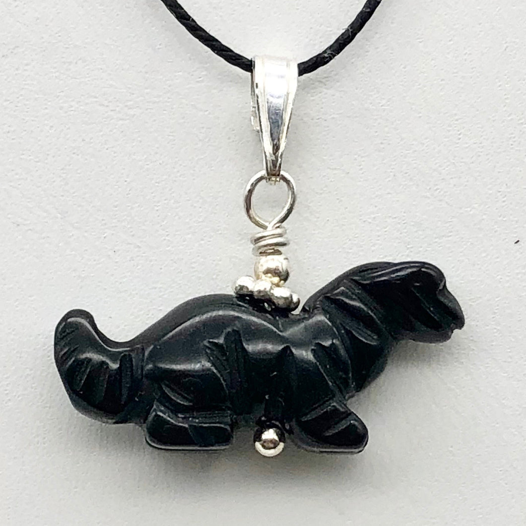 Obsidian Diplodocus Dinosaur with Sterling Silver Pendant 509259OBS | 25x11.5x7.5mm (Diplodocus), 5.5mm (Bail Opening), 7/8
