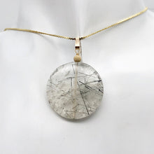 Load image into Gallery viewer, Tourmalated Quartz Beautiful Round 14K Gold Filled Pendant | 30mm | Disc |
