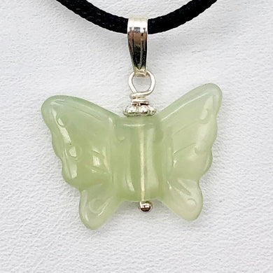 Flutter Carved Aventurine Butterfly Sterling Silver Pendant| 1 1/4