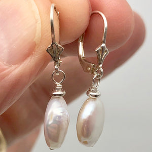 Creamy White Coin FW Pearl Lever Back Earrings | 1 1/4" Long | White | 1 Pair |