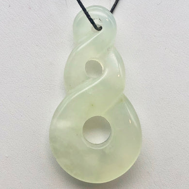 Hand Carved Natural Serpentine Infinity Pendant with Simple Black Cord 10821A - PremiumBead Primary Image 1