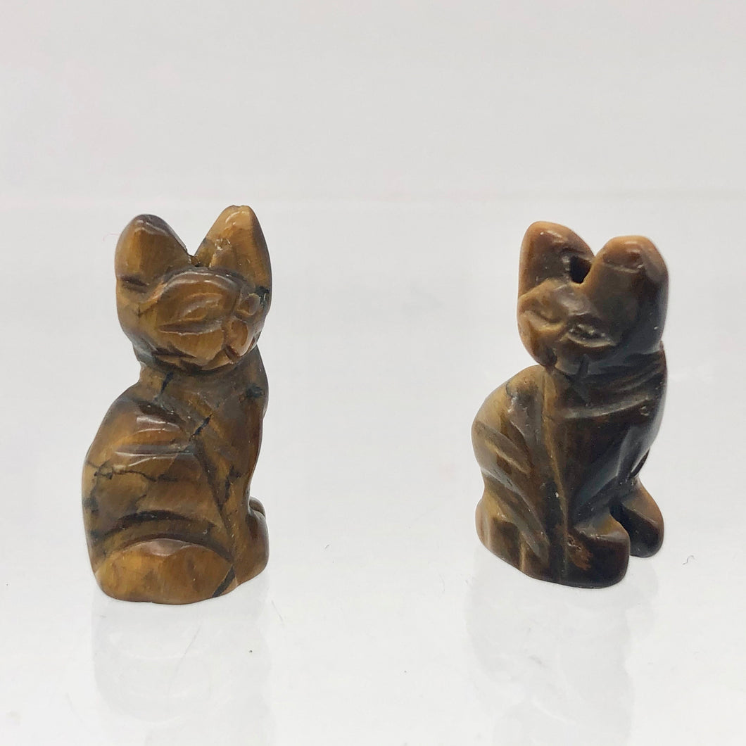 Adorable! 2 Tiger's Eye Sitting Carved Cat Beads | 21x12x10mm | Golden Brown - PremiumBead Primary Image 1