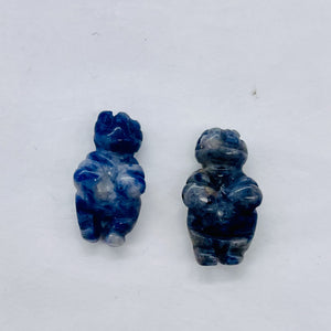 2 Carved Sodalite Goddess of Willendorf Beads | 20x9x7mm | Blue white