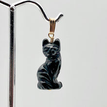 Load image into Gallery viewer, Hematite Kitty Cat Pendant Necklace|Semi Precious Stone Jewelry|14k Pendant
