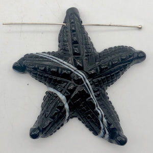 Stunning! Carved Sardonyx Starfish Pendant Bead | 60x9mm | Black/White | - PremiumBead Primary Image 1