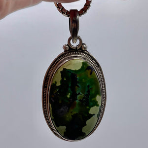 Green Turquoise Sterling Silver Native Oval Pendant | 2 1/4" Long | Green | 1 |