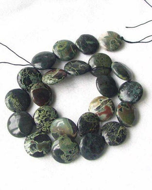 Focal Green Sediment Stone Coin 18mm Bead Strand 108722 - PremiumBead Primary Image 1