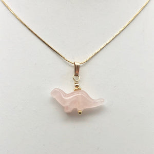 Rose Quartz Diplodocus Dinosaur Pendant Necklace|Animal Jewelry|14k Pendant