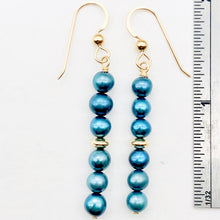 Load image into Gallery viewer, Shinning Teal Fresh Water Pearl 14K Gold Filled Earrings | 2&quot; long | - PremiumBead Alternate Image 3
