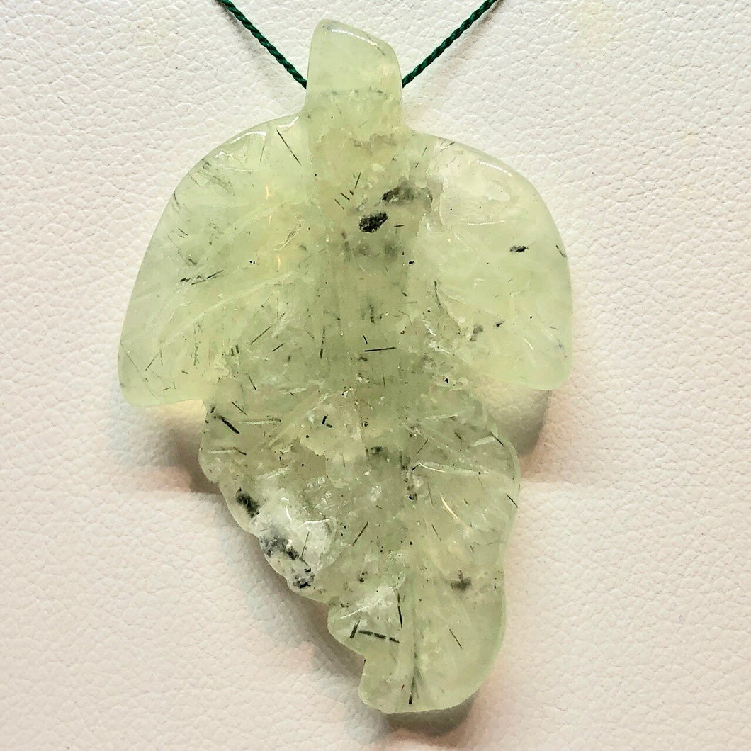 Carved Green Prehnite Leaf Briolette Bead W/Druzy Cave 9886M - PremiumBead Primary Image 1