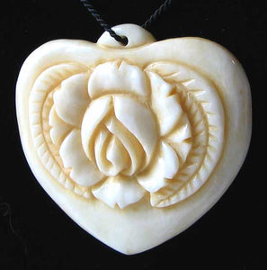 Elegant Carved Waterbuffalo Bone Rose Heart Bead 9646B - PremiumBead Alternate Image 2