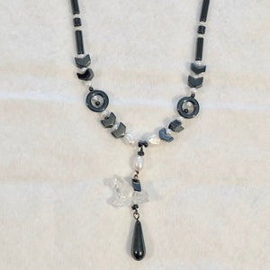 Hematite Freshwater Pearl Quartz and Silver Necklace 210656 - PremiumBead Primary Image 1
