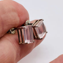 Load image into Gallery viewer, Gentle Rose Quartz Sterling Silver Rectangle Earrings | 10x8mm | Light Pink |
