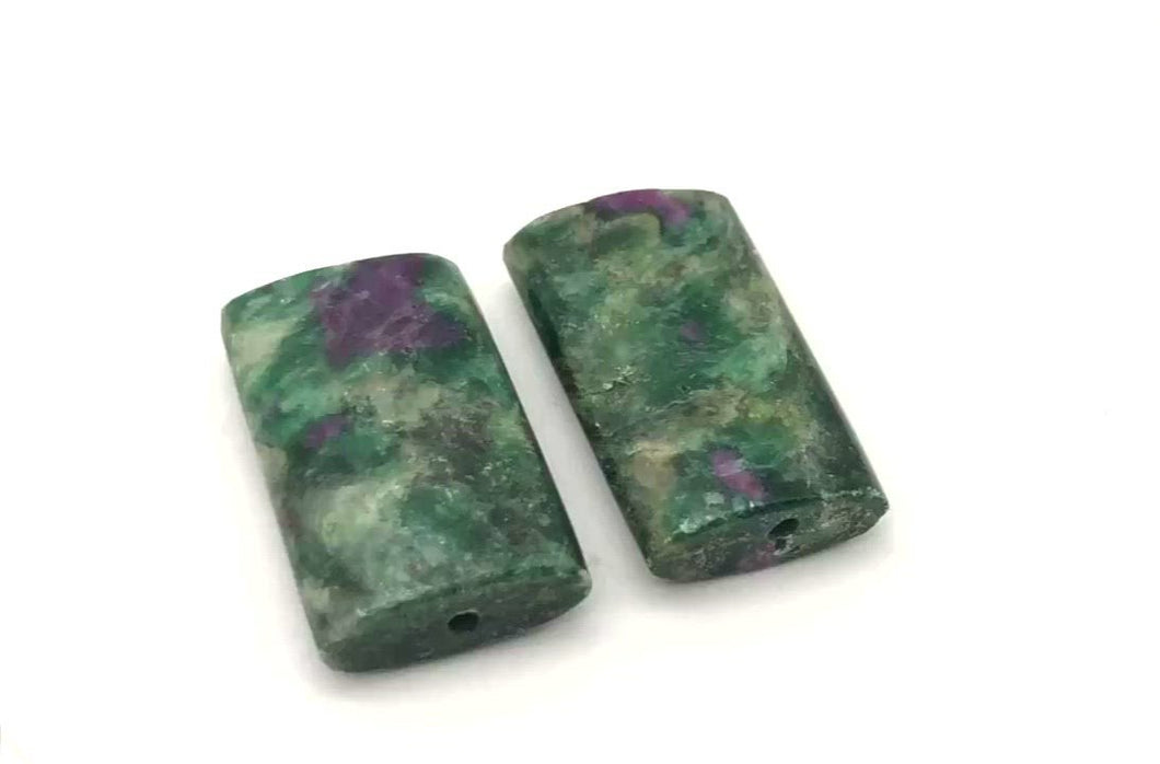 Green Fuschite Pendant Beads | 22x12x5mm | Green/Red | Rectangle | 2 Beads |