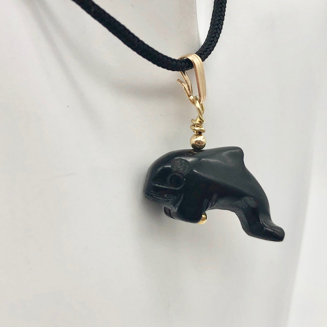 Happy Obsidian Orca Whale 14K Gold Filled 1.06