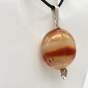 Natural Carnelian Agate Oval & Sterling Silver Pendant | 28x24.5x16mm | 2" Long - PremiumBead Primary Image 1