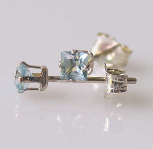 Princess 3mm Created Aquamarine & Silver Earrings 10152C - PremiumBead Primary Image 1