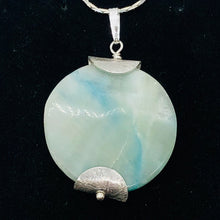 Load image into Gallery viewer, Wavy Hemimorphite Sterling Silver Disc Dangle Pendant 1 3/4&quot; Long | Aqua/Green |

