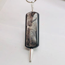 Load image into Gallery viewer, Hypersthene, Flat Rounded Rectangle Dangle Pendant| 2 1/2 &#39; Long | Black/Silver|
