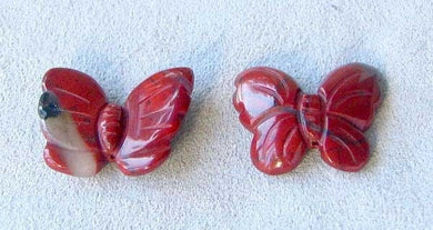 Flutter 2 Carved Brecciated Jasper Butterfly Beads | 21x18x5mm | Red - PremiumBead Primary Image 1
