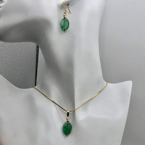 Natural Green Fluorite Pendant and Earrings Set with Gold Findings | 14K gf | - PremiumBead Primary Image 1