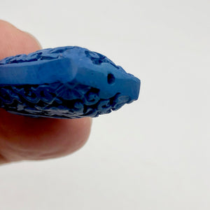 Carved Blue Cinnabar Dragon Beads | 32x18x12 | Blue | Rectangle | 4 beads | - PremiumBead Alternate Image 3