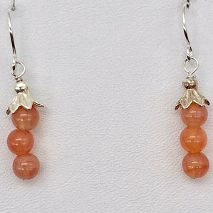 Sterling Silver Peach Chalcedony with Silver Accent Earrings | 1 3/8 inches long |