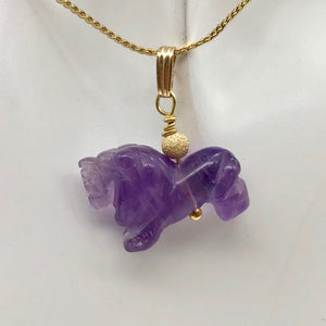 Amethyst Lion Pendant Necklace | Semi Precious Stone Jewelry | 14k Pendant - PremiumBead Primary Image 1