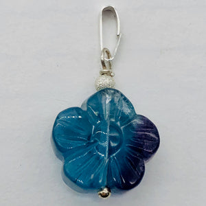 Custom Focal Fluorite Flower Sterling Silver Pendant | Blue Purple | 1" Long |