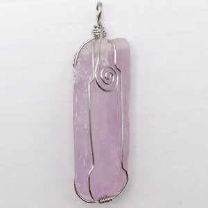 Kunzite Sterling Silver Wire-Wrap Lavender Crystal Pendant | 2 1/2 Inch Long |