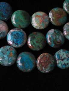Seven Beads of Natural Chrysocolla 12mm Coin Beads 10421 - PremiumBead Primary Image 1