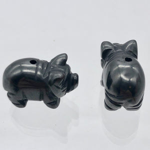 Oink 2 Carved Hematite Pig Beads | 21x13x9.5mm | Silvery Grey - PremiumBead Alternate Image 2