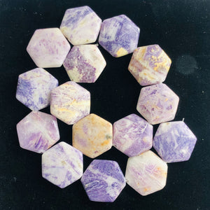 Purple Flower Sodalite 26x24mm Hexagon Pendant Bead Strand 108423