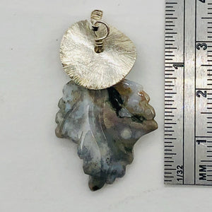 Jasper Sterling Silver Leaf | 2 1/2" Long | Gray/Black | 1 Pendant