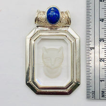 Load image into Gallery viewer, Lapis and Cat Etched Quartz Sterling Silver Pendant | 1 3/4&quot; Long | Blue/Clear |
