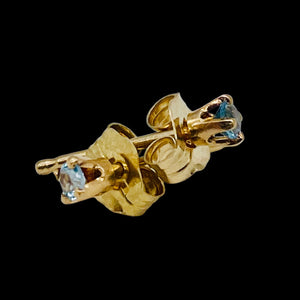 Aquamarine 14K Gold Stud Round Earrings | 2mm | Aqua | 1 Pair |