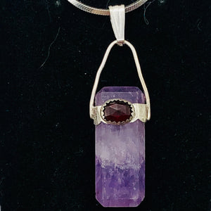 Amethyst and Garnet Sterling Silver Drop Pendant | 2" Long | Purple/Red |