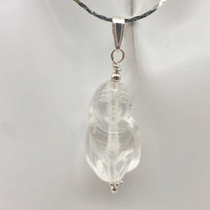 Hand Carved Quartz Female Laughing Buddha Pendant with Silver Findings | 1 3/4" - PremiumBead Primary Image 1