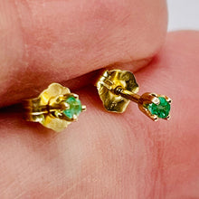 Load image into Gallery viewer, Emerald 14K Gold 2mm Round Stud Earrings | 2mm | Green | 1 Pair |
