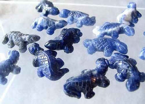 2 Carved Snappy Sodalite Lizard Beads | 27x15x7mm | Blue white - PremiumBead Alternate Image 2