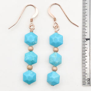 Unique Natural USA Turquoise 14K Rose Gold Filled Earrings | 1 3/4" Long |