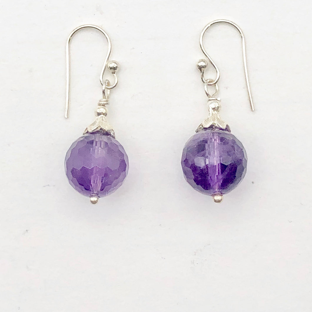 Faceted 10mm Amethyst and Sterling Earrings 309385