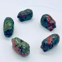 Load image into Gallery viewer, Piggies 2 Hand Carved Unakite Pig Beads | 23x16x11mm | Green with Pink
