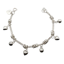 Load image into Gallery viewer, Love! Hearts &amp; Bells Sterling Silver Charm Bracelet 6 3/4 inch Length
