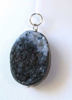 Masculine Black Druzy Ocean Jasper 925 Sterling Silver Pendant 506701B - PremiumBead Primary Image 1