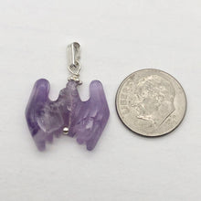 Load image into Gallery viewer, Carved Amethyst Bat Sterling Silver Pendant | 1 inch long | Purple |
